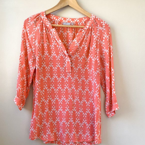 Ellie Kai Coral Pattern 3/4 Sleeve Button Down Blouse | Like New! - Picture 1 of 9